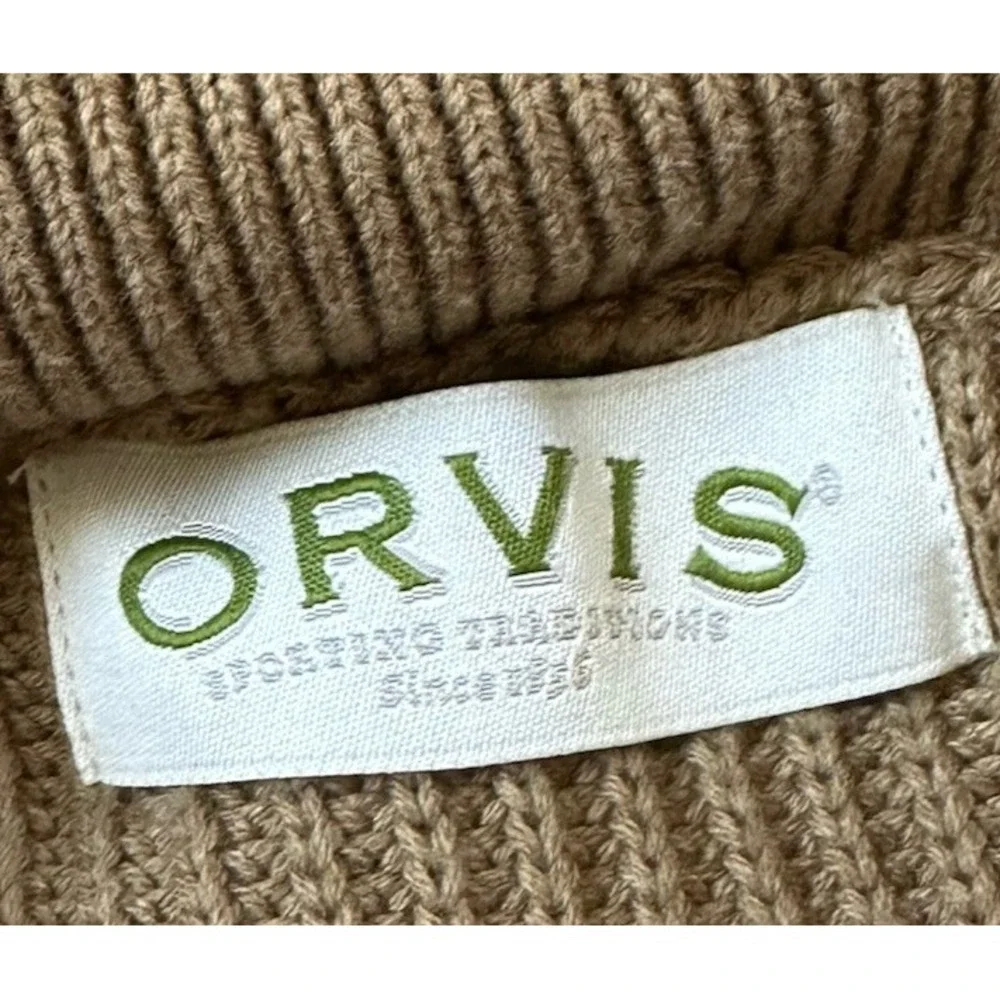 Vintage Orvis Ribbed Knit Sweater Men Size XL Khaki Military Shawl Elbow Patches